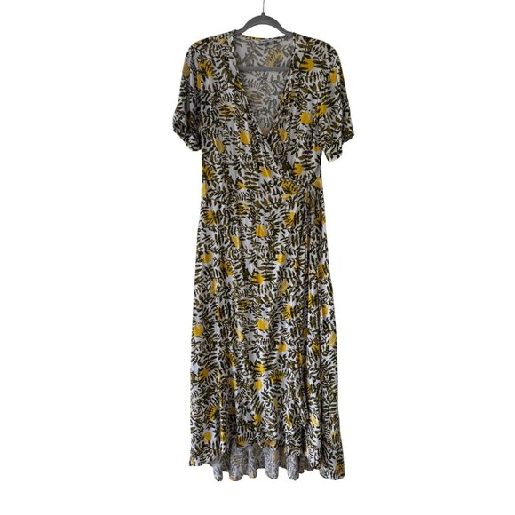 Boutique  Womens Wrap Dress Lemon Leaf Print Short Sleeve V-Neck Maxi Length - Picture 10 of 11